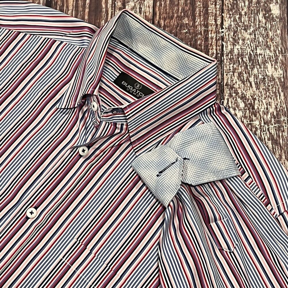 Bugatchi Men‎ Multicolor Button Down Long Sleeve Casual Flip Cuff Shirt Sz Large